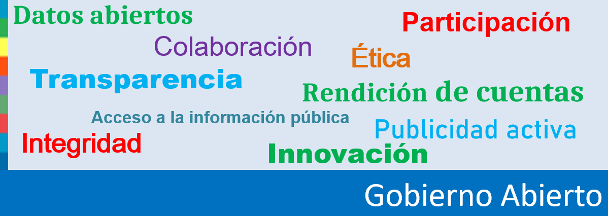 Imagen con texto: "Gobierno Abierto, transparencia, rendición de cuentas, integridad, participación y colaboración"