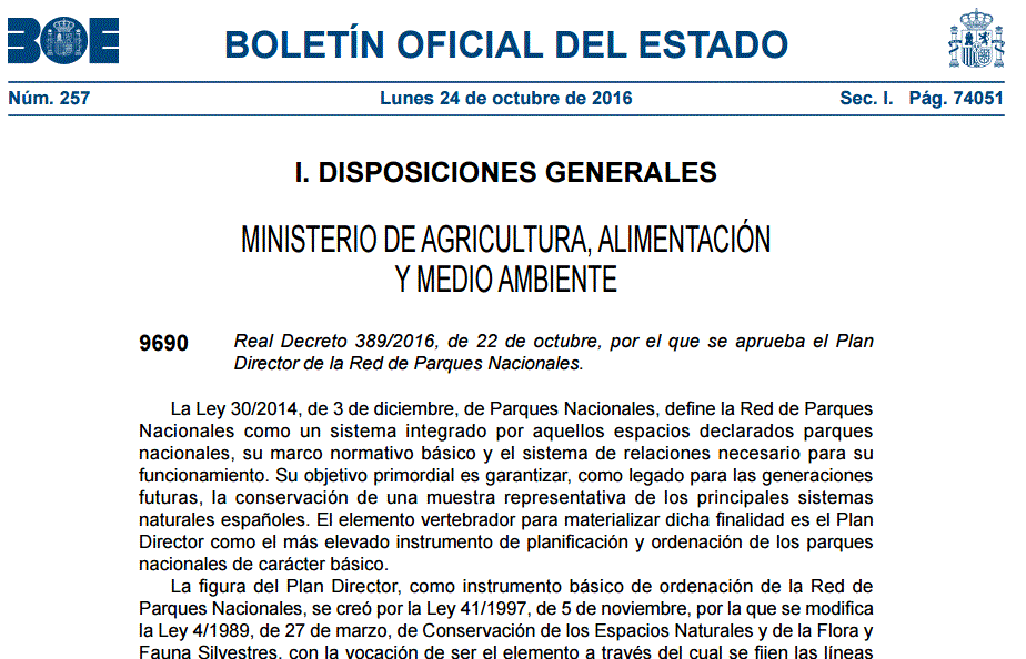 Plan Director da Rede de Parques Nacionais 2016
