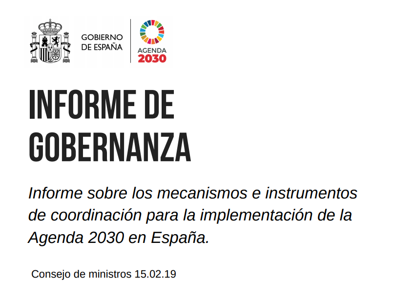 Portada de Informe de gobernación. Informe sobre os mecanismos e instrumentos de coordinación para a implementación da Axenda 2030 en España