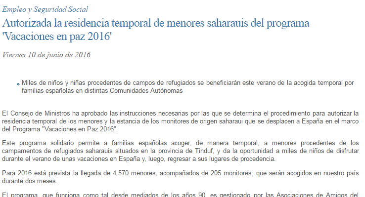Imaxe de vacacións para saharauís