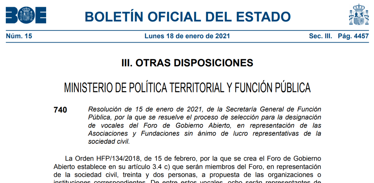 Captura de la publicación en el BOE de la resolución