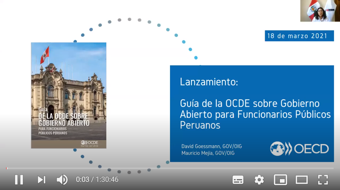 Captura de pantalla del vídeo de presentación de la guía de la OCDE sobre Gobierno Abierto para funcionarios peruanos